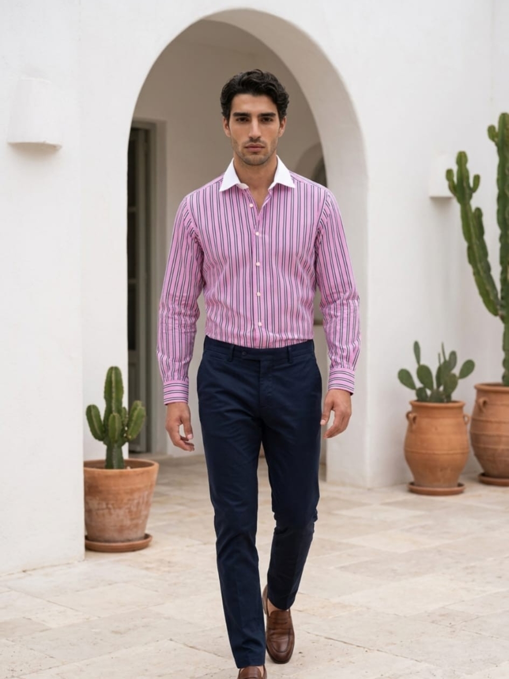 Eton Pink, Navy and White Striped Dress Shirt